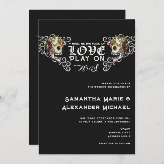 Til Death Gothic Glam Schedel Zwart Bloemen Bruilo Kaart (Voorkant / Achterkant)