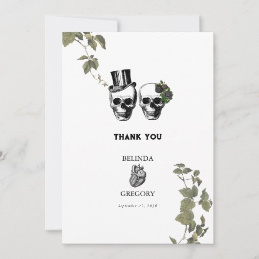 Til Death Gothic Heart Floral Skulls Bruiloft Bedankkaart (Voorkant)
