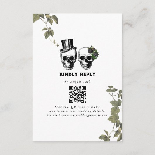 Til Death Gothic Heart Floral Skulls Bruiloft Informatiekaartje (Voorkant)