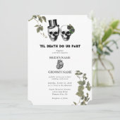 Til Death Gothic Heart Floral Skulls Bruiloft Kaart (Staand voorkant)