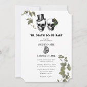 Til Death Gothic Heart Floral Skulls Bruiloft Kaart (Voorkant)