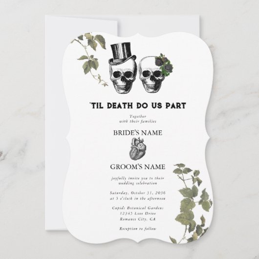 Til Death Gothic Heart Floral Skulls Bruiloft Kaart (Voorkant)
