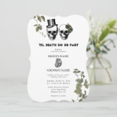 Til Death Gothic Heart Floral Skulls Bruiloft Kaart (Staand voorkant)