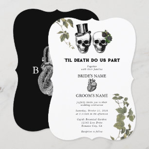 Til Death Gothic Heart Floral Skulls Bruiloft Kaart