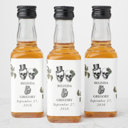 Til Death Gothic Heart Floral Skulls Bruiloft Likeurfles Etiket (Flessen)