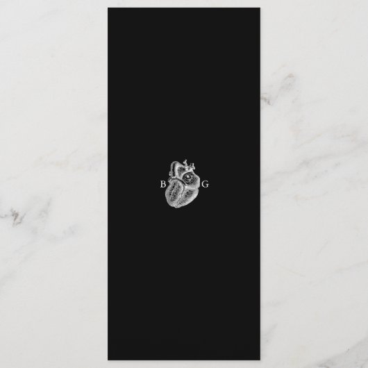 Til Death Gothic Heart Floral Skulls Bruiloft Menu (Achterkant)