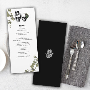 Til Death Gothic Heart Floral Skulls Bruiloft Menu