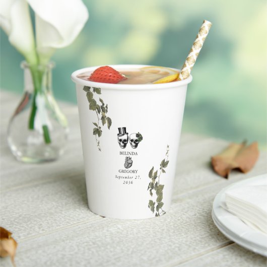 Til Death Gothic Heart Floral Skulls Bruiloft Papieren Bekers (Insitu)