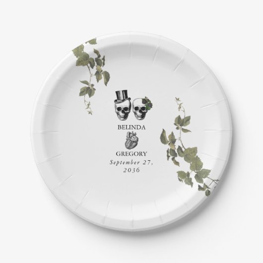 Til Death Gothic Heart Floral Skulls Bruiloft Papieren Bordje (Voorkant)