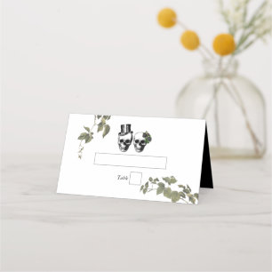 Til Death Gothic Heart Floral Skulls Bruiloft Plaatskaartje