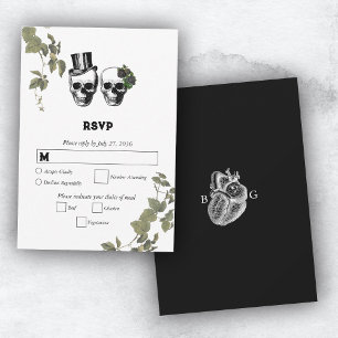 Til Death Gothic Heart Floral Skulls Bruiloft RSVP Kaartje