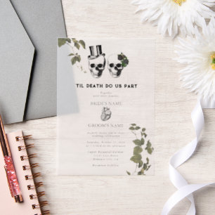 Til Death Gothic Heart Floral Skulls Bruiloft Vellum Uitnodigingen