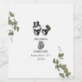 Til Death Gothic Heart Floral Skulls Bruiloft Wijn Etiket (Enkel label)