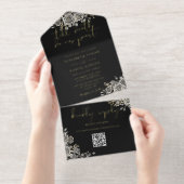 Til Death Gothic Roses Floral QR Code Wedding Foil All In One Uitnodiging (Uittrekbaar)