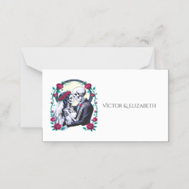 Til Death Gothic Skeleton Paar Roze Rose Huwelijk Plaatskaartje