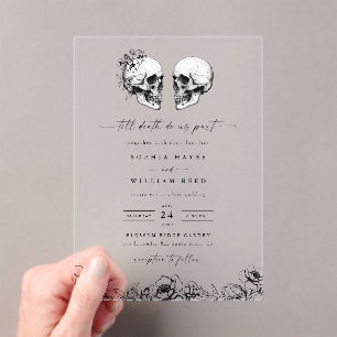 Til Death Gothic Skull Donker Zwart Bloemen Huweli Acryl Uitnodigingen