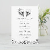 Til Death Gothic Skull Donker Zwart Bloemen Huweli Kaart (Staand voorkant)