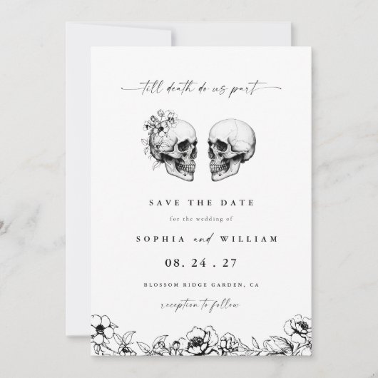 Til Death Gothic Skull Floral Photo Wedding Save The Date (Voorkant)