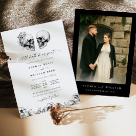 Til Death Gothic Skull Photo Black Floral Wedding Kaart