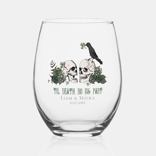 Til Death Gothic St Patricks Day Bloemenschedel Wijnglas Zonder Voet (Voorkant)
