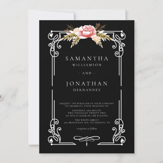 Til Death Gothic Zwart Bloemen Bruiloft Kaart (Voorkant)