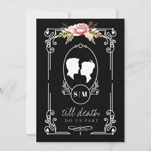 Til Death Gothic Zwart Bloemen Bruiloft Kaart (Achterkant)