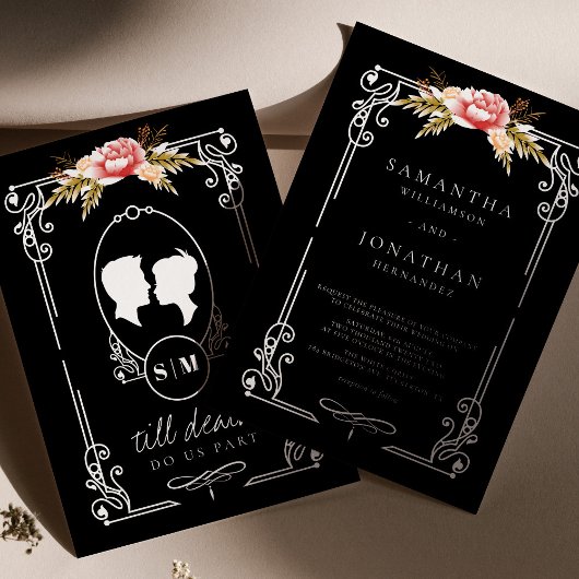 Til Death Gothic Zwart Bloemen Bruiloft Kaart
