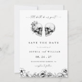 Til Death Gotische Schedel Foto Zwarte Bloemen Huw Kaart (Voorkant)