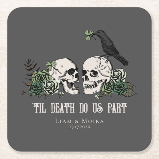Til Death Grey Gothic St Patricks Day Bloemensched Kartonnen Onderzetters (Voorkant)