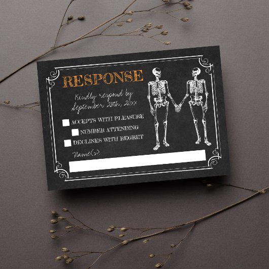 Til Death Halloween Skeleton Oranje Black Response RSVP Kaartje