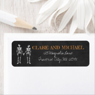 Til Death Halloween Skeleton Oranje Black Weddensc Etiket