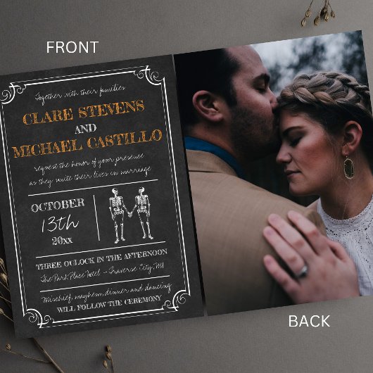 Til Death Halloween Skeleton Oranje Black Weddensc Kaart