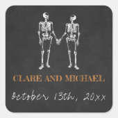 Til Death Halloween Skeleton Oranje Black Weddensc Vierkante Sticker (Voorkant)