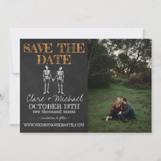 Til Death Halloween Skeleton Sinaasappel Save the Save The Date (Voorkant)