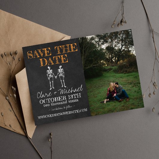 Til Death Halloween Skeleton Sinaasappel Save the Save The Date