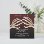 Til Death Maroon Skeleton Goud Huwelijk Kaart (Staand voorkant)