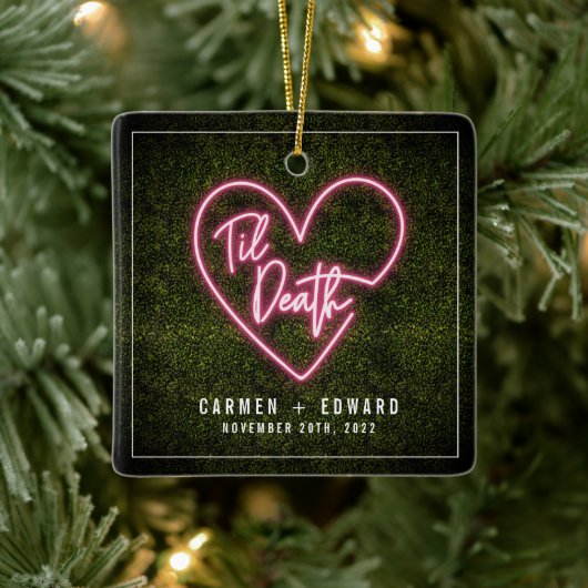 Til Death Neon First Kerstman Gehuwd Keramisch Ornament (Boom)