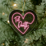 Til Death Neon First Kerstman Gehuwd Keramisch Ornament<br><div class="desc">Het roze neonteken inspireerde het "Til Death" hartontwerp boven de bokshout geïnspireerde achtergrond met aangepaste witte tekst voor bruid- en bruinnamen en trouwdatum op de achterkant.</div>