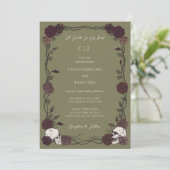 Til Death Olive Green Gothic Rose Wedding Kaart (Staand voorkant)