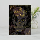 Til Death Waterverf Bloemenschedel Gotische bruilo Folie Uitnodiging (Staand Voorkant)