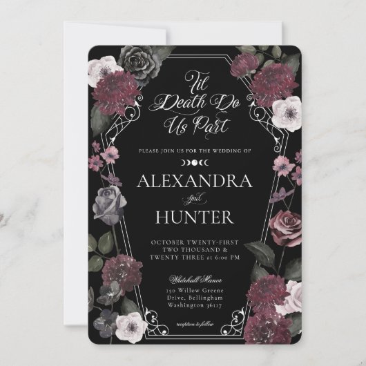 Til Death Waterverf Gotische Bloemen Bruiloft Kaart (Voorkant)