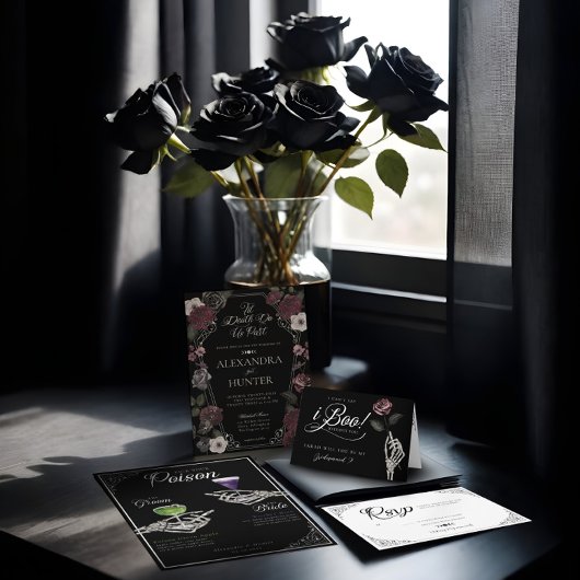Til Death Waterverf Gotische Bloemen Bruiloft Kaart