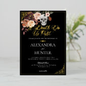 Til Death Waterverf Schedel Herfst Gotische bruilo Folie Uitnodiging (Staand Voorkant)