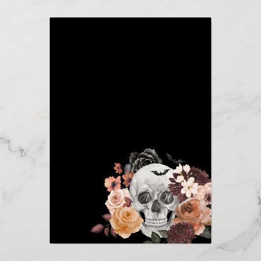 Til Death Waterverf Schedel Herfst Gotische bruilo Folie Uitnodiging (Achterkant)