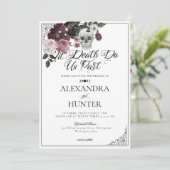 Til Death Waterverf Schedel Roos Gotische Bruiloft Kaart (Staand voorkant)