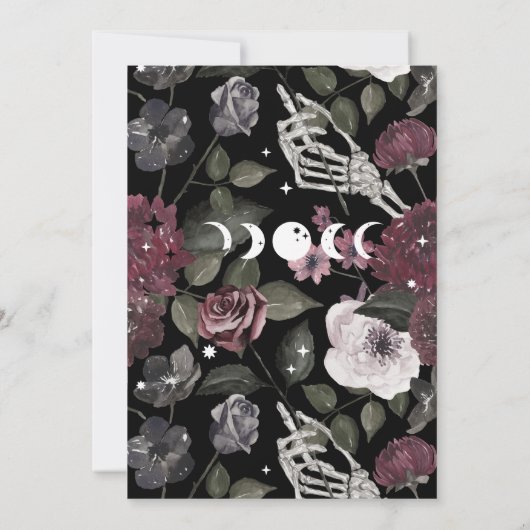 Til Death Waterverf Schedel Roos Gotische Bruiloft Kaart (Achterkant)