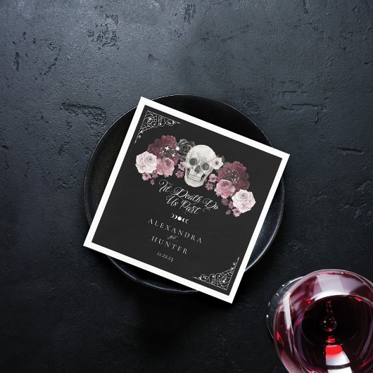 Til Death Waterverf Schedel Roos Gotische Bruiloft Servet