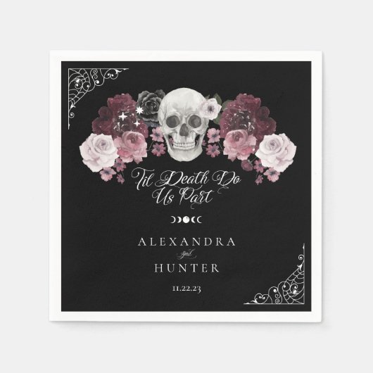 Til Death Waterverf Schedel Roos Gotische Bruiloft Servet (Voorkant)