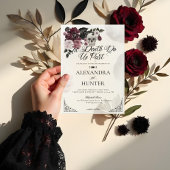 Til Death Waterverf Schedel Roos Gotische Bruiloft Vellum Uitnodigingen