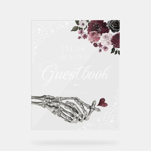 Til Death Waterverf Skelet Hand Gastenboek Acryl Bord (Voorkant)